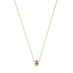 TOUS 18kt gold plating over silver bear motif Necklace w/sapphire